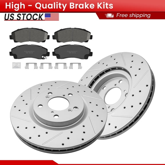 ACB ZONE Front Brake Kits for 2009-2014 Acura TL, Drilled Slotted Disc Brake Rotors and Ceramic Brake Pads