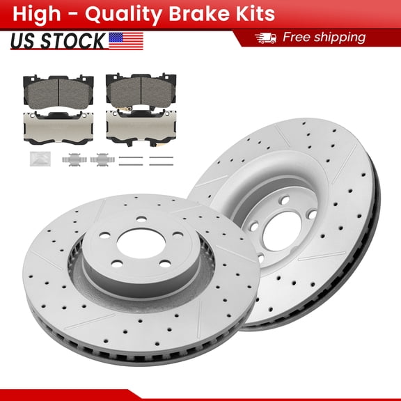 ACB ZONE Front Brake Kits for 2015-2021 Ford Mustang (681952, 1784), Drilled Slotted Disc Brake Rotors and Ceramic Brake Pads