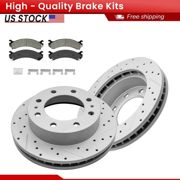 ACB ZONE Front Brake Kits for Chevrolet Express 2500 3500 GMC Savana 2500 3500, Drilled Slotted Disc Brake Rotors and Ceramic Brake Pads