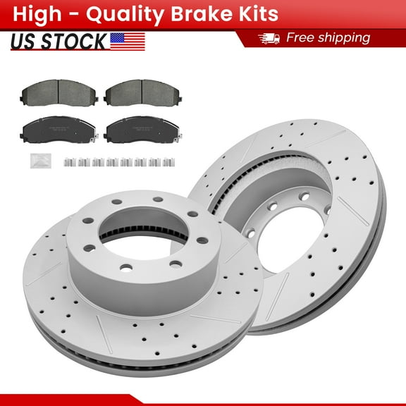 ACB ZONE Front Brake Kits for Ford F-250 F-350 F-450 Super Duty, Drilled Slotted Disc Brake Rotors and Ceramic Brake Pads