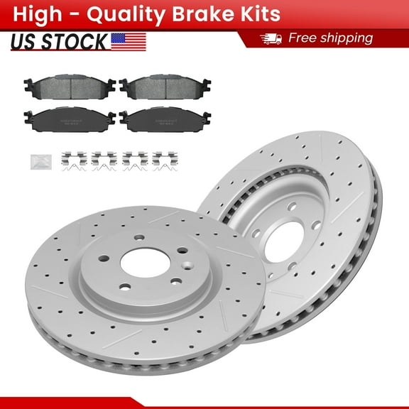 ACB ZONE Front Brake Kits for Lincoln MKS MKT Ford Flex Taurus Explorer, Drilled Slotted Disc Brake Rotors and Ceramic Brake Pads