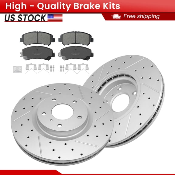 ACB ZONE Front Brake Kits for Nissan Maxima 2009-2017 V6 3.5L, Drilled Slotted Disc Brake Rotors and Ceramic Brake Pads