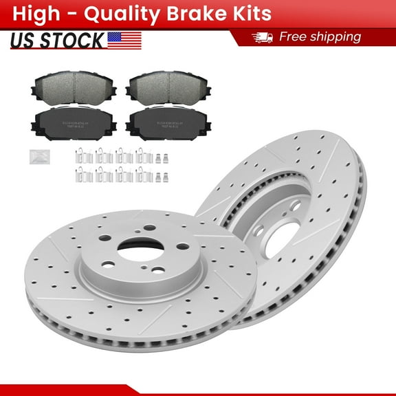 ACB ZONE Front Brake Kits for Pontiac Vibe Scion xD Toyota Corolla Matrix, Drilled Slotted Disc Brake Rotors and Ceramic Brake Pads