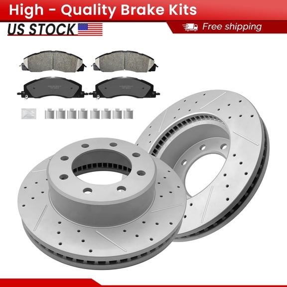 ACB ZONE Front Brake Kits for Ram 1500 Ram 2500 Ram 3500 Dodge Ram 2500 Ram 3500, Drilled Slotted Disc Brake Rotors and Ceramic Brake Pads