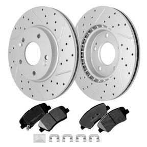 ACB ZONE Front Disc Drilled Rotors and Ceramic Brakes Pads Set w/Hardware Fit for 2014 2015 2016 Kia Forte Koup Forte5 / Hyundai Veloster Elantra Coupe/Gt