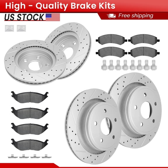 ACB ZONE Front Rear Brake Kits for Chrysler Aspen Dodge Durango Dodge Ram 1500 Ram 1500 Classic Ram 1500, Drilled Slotted Disc Brake Rotors and Ceramic Brake Pads