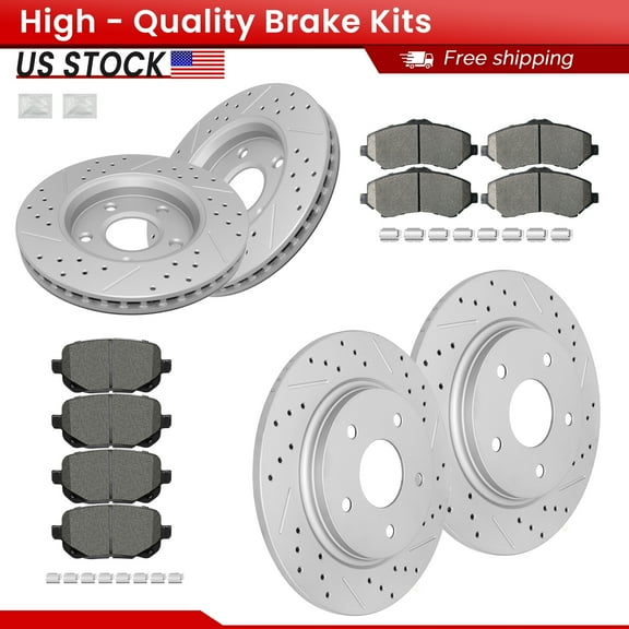 ACB ZONE Front Rear Brake Kits for Chrysler Town & Country Dodge Grand Caravan Journey Volkswagen Routan, Drilled Slotted Disc Brake Rotors and Ceramic Brake Pads