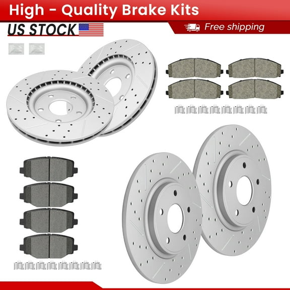 ACB ZONE Front Rear Brake Kits for Dodge Grand Caravan Journey Chrysler Town & Country Ram C/V Volkswagen Routan, Drilled Slotted Disc Brake Rotors and Ceramic Brake Pads