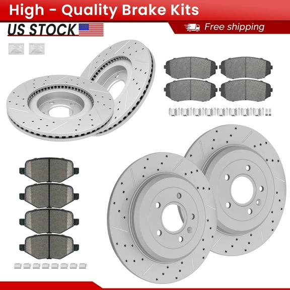 ACB ZONE Front Rear Brake Kits for Ford Edge 2011-2014 All Models Lincoln MKX 2011-2015 All Models, Drilled Slotted Disc Brake Rotors and Ceramic Brake Pads