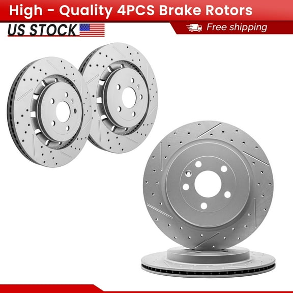 ACB ZONE Front Rear Brake Kits for Ford Explorer Flex Police Interceptor Sedan Police Interceptor Utility Taurus, Drilled Slotted Disc Brake Rotors and Ceramic Brake Pads (680982, 680983)