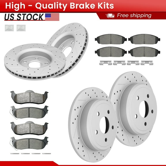 ACB ZONE Front Rear Brake Kits for Jeep Commander 2006-2010 All Models Grand Cherokee 2005-2010 Excluding STR 8 Models, Drilled Slotted Disc Brake Rotors and Ceramic Brake Pads