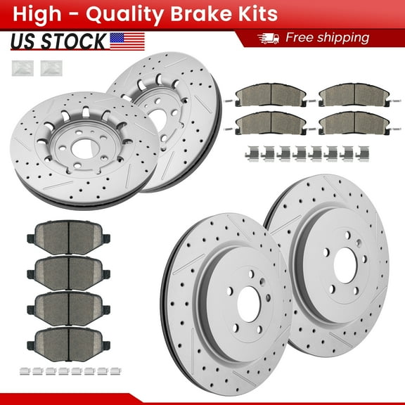 ACB ZONE Front Rear Brake Kits for Lincoln MKS MKT Ford Flex Explorer Police Interceptor Utility Taurus, Drilled Slotted Disc Brake Rotors and Ceramic Brake Pads