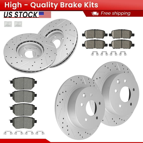 ACB ZONE Front Rear Brake Kits for Nissan Maxima 2004-2008 All Models Altima 2006 11.46 inch (291mm) Rear Rotors; SE-R Model, Front+Rear, Drilled Slotted Disc Brake Rotors and Ceramic Brake Pads