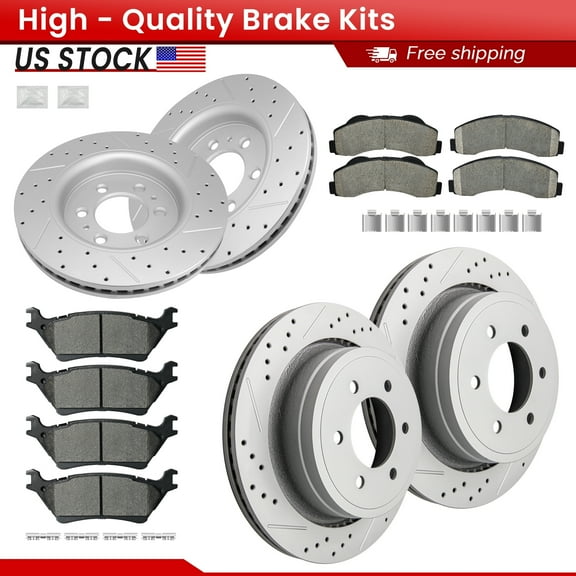 ACB ZONE Front Rear Brake Kits for 2012-2017 Ford F-150, Drilled Slotted Disc Brake Rotors and Ceramic Brake Pads