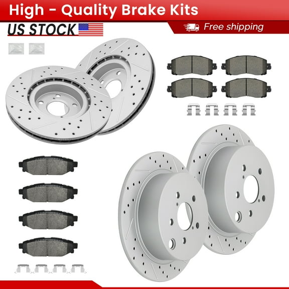 ACB ZONE Front Rear Brake Kits for 2017 - 2023 Subaru Impreza (982488, 31605, 2045, 1114), Drilled Slotted Disc Brake Rotors and Ceramic Brake Pads