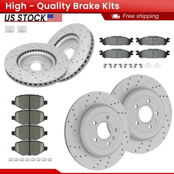 ACB ZONE Front Rear Brake Kits for Ford Explorer Flex Taurus Lincoln MKS MKT, Drilled Slotted Disc Brake Rotors and Ceramic Brake Pads