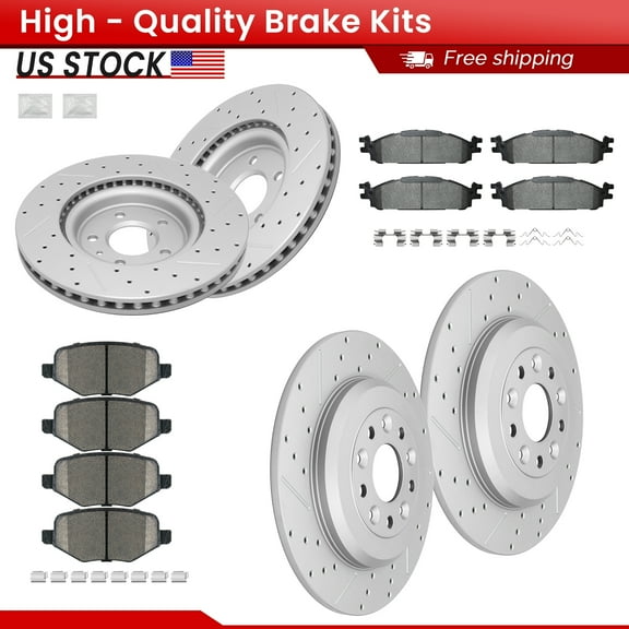 ACB ZONE Front Rear Brake Kits for Ford Explorer Flex Taurus Lincoln MKS MKT, Drilled Slotted Disc Brake Rotors and Ceramic Brake Pads