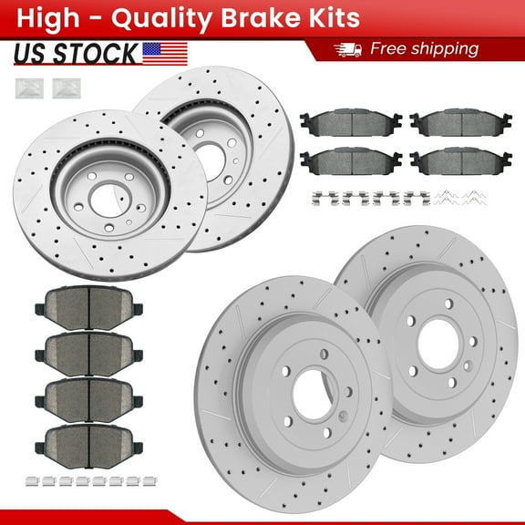 ACB ZONE Front Rear Brake Kits for Ford Explorer Flex Taurus Lincoln MKT MKS, Drilled Slotted Disc Brake Rotors and Ceramic Brake Pads