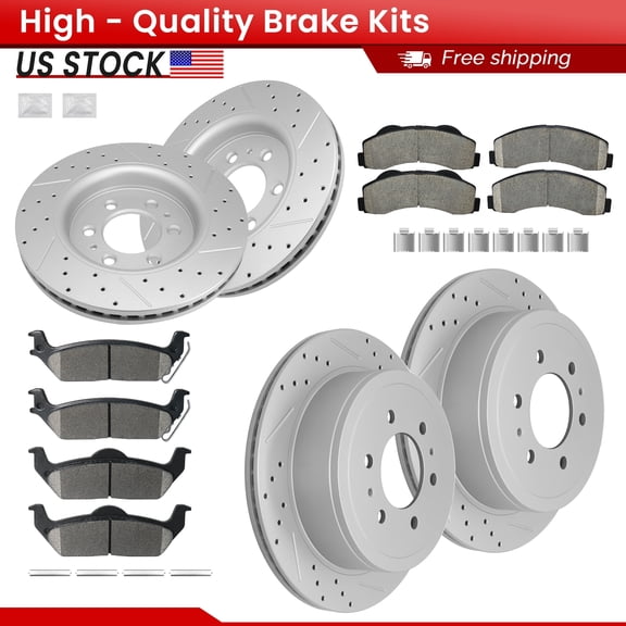 ACB ZONE Front Rear Brake Kits for Ford F-150 2010-2011 6 Lug Models Only, Drilled Slotted Disc Brake Rotors and Ceramic Brake Pads
