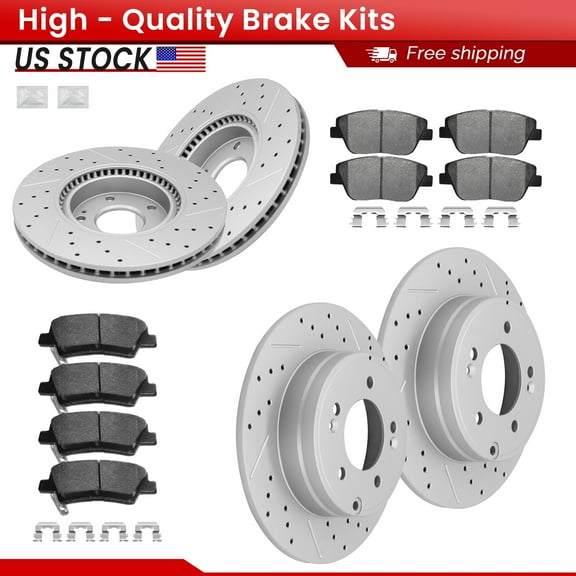 ACB ZONE Front Rear Brake Kits for Kia Optima 2011-2015 Hyundai Sonata 2011-2014, Drilled Slotted Disc Brake Rotors and Ceramic Brake Pads