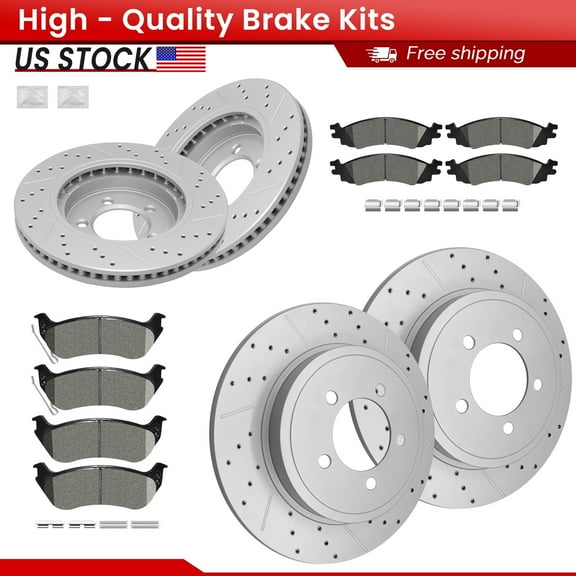 ACB ZONE Front Rear Brake Kits for Mercury Mountaineer 2006-2010, Drilled Slotted Disc Brake Rotors and Ceramic Brake Pads (54143, 54098, 1158, 1109)