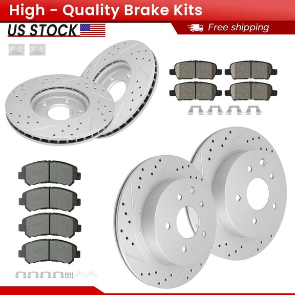 ACB ZONE Front Rear Brake Kits for Nissan Rogue 2008 - 2013 All Models, Drilled Slotted Disc Brake Rotors and Ceramic Brake Pads
