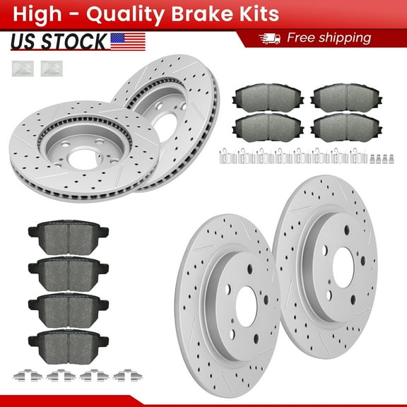 ACB ZONE Front Rear Brake Kits for Scion xB 2008-2015 All Models, Drilled Slotted Disc Brake Rotors and Ceramic Brake Pads