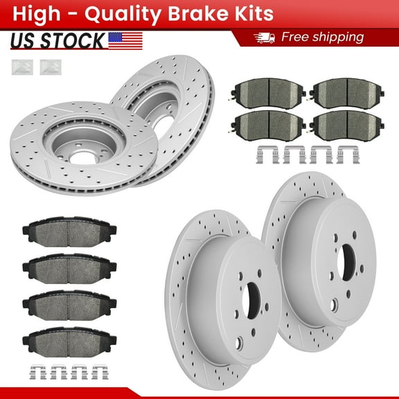 ACB ZONE Front Rear Brake Kits for Subaru Impreza Legacy Outback WRX Forester, Drilled Slotted Disc Brake Rotors and Ceramic Brake Pads