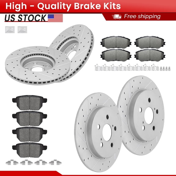 ACB ZONE Front Rear Brake Kits for Toyota Corolla Matrix Pontiac Vibe, Drilled Slotted Disc Brake Rotors and Ceramic Brake Pads