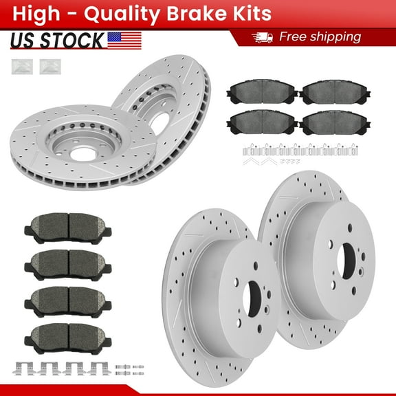 ACB ZONE Front Rear Brake Kits for Toyota Highlander 2008-2014, Drilled Slotted Disc Brake Rotors and Ceramic Brake Pads
