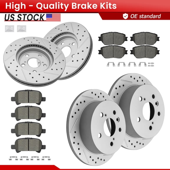 ACB ZONE Front Rear Brake Kits with Hardware for 2002-2004 Toyota Camry, Drilled Slotted Disc Brake Rotors and Ceramic Brake Pads