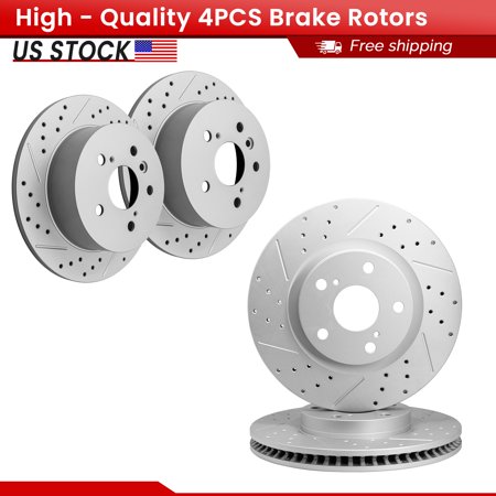 ACB ZONE Front Rear Brake Rotors Set for 2006 2007 - 2018 Toyota RAV4, Drilled & Slotted Disc Rotors Kit (31434, 980467)