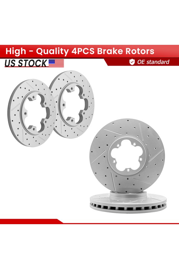 ACB ZONE Front Rear Brake Rotors Set for 2015 - 2023 Ford Transit-150 Transit-250 Transit-350, Drilled & Slotted Disc Rotors Kit (681781, 681939)