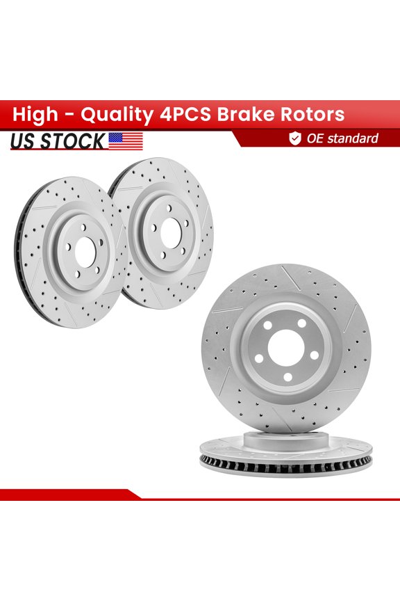 ACB ZONE Front Rear Brake Rotors Set for 2020 - 2025 Lincoln Aviator, Drilled & Slotted Disc Rotors Kit (682615, 682614)