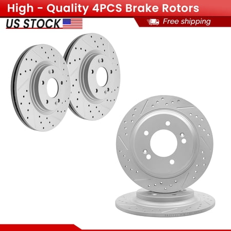 ACB ZONE Front Rear Brake Rotors Set for 2021 2022 Kia K5, Drilled & Slotted Disc Rotors Kit (981772LR, 982703LR)