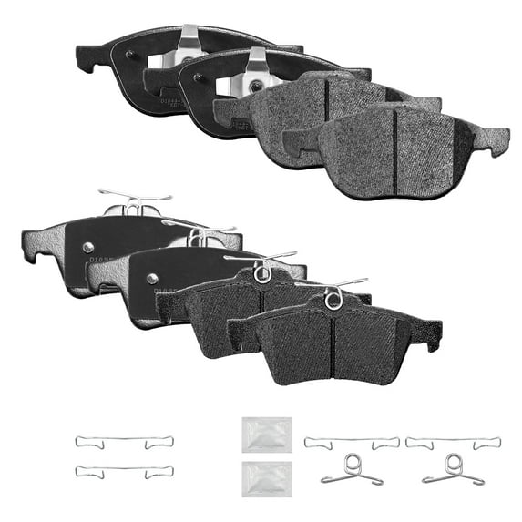 ACB ZONE Front & Rear Disc Ceramic Brake Pads Set w/Hardware Fit for Ford Focus Escape Transit Connect Mazda 3/3Sport 5 Volvo C30 C70 S40 V50