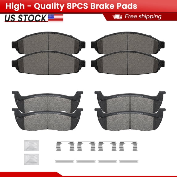 ACB ZONE Front and Rear Ceramic Brake Pads with Hardware for 2003-2011 Lincoln Town Car (S-931, S-879)