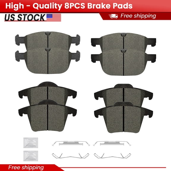 ACB ZONE Front and Rear Ceramic Brake Pads with Hardware for 2010-2014 Volvo XC90 (P-1412, P-980)