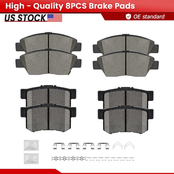 ACB ZONE Front and Rear Ceramic Brake Pads with Hardware for Honda CR-Z 2011-2015 (S-1394+S-537)
