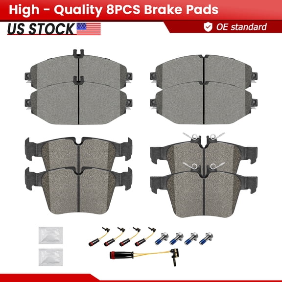 ACB ZONE Front and Rear Ceramic Brake Pads with Hardware for Mercedes C300 W205 (S-1794+S-1795)