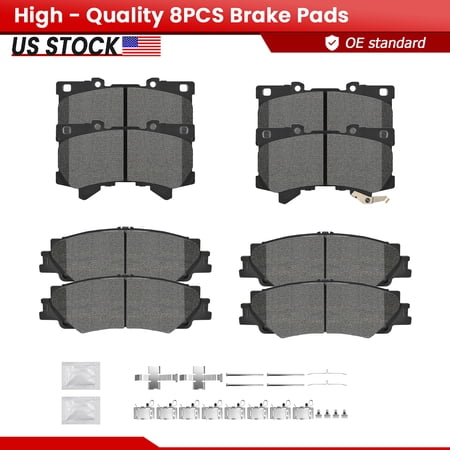 ACB ZONE Front and Rear Ceramic Brake Pads with Hardware for Toyota Tundra Sequoia Lexus LX600 (S-2442+S-2439)