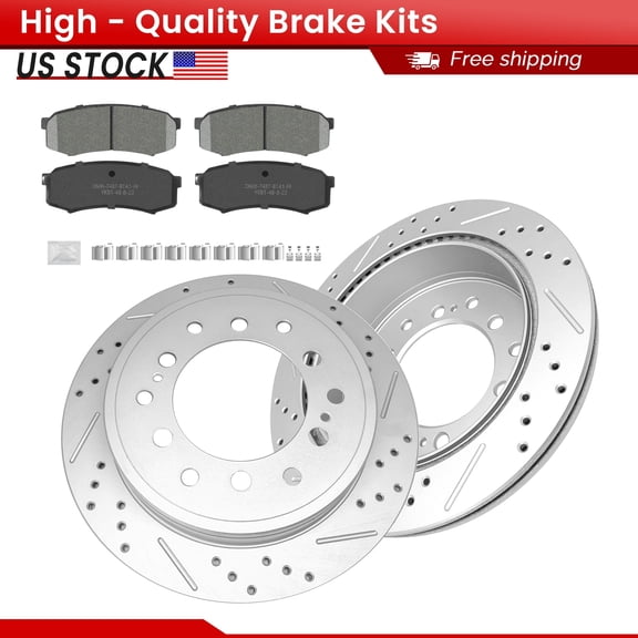 ACB ZONE Rear Brake Kits for Lexus GX460 Toyota 4Runner 2010-2021 FJ Cruiser 2010-2014 All Models, Drilled Slotted Disc Brake Rotors and Ceramic Brake Pads