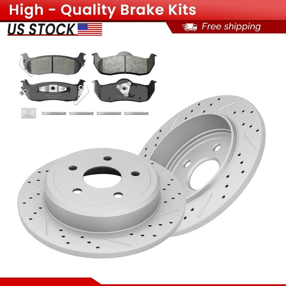 ACB ZONE Rear Brake Kits for 2006-2010 Jeep Commander 2005-2010 Jeep Grand Cherokee, Drilled Slotted Disc Brake Rotors and Ceramic Brake Pads