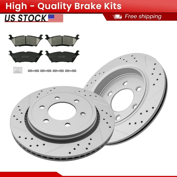 ACB ZONE Rear Brake Kits for 2015-2017 Ford F-150, Drilled Slotted Disc Brake Rotors and Ceramic Brake Pads (681951, 1790)