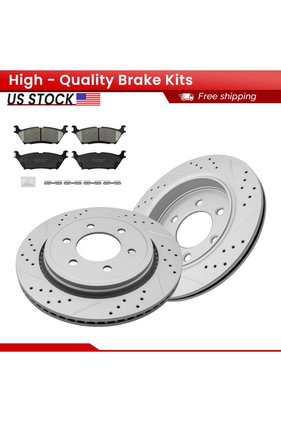 ACB ZONE Rear Brake Kits for 2015-2017 Ford F-150, Drilled Slotted Disc Brake Rotors and Ceramic Brake Pads (681951, 1790)