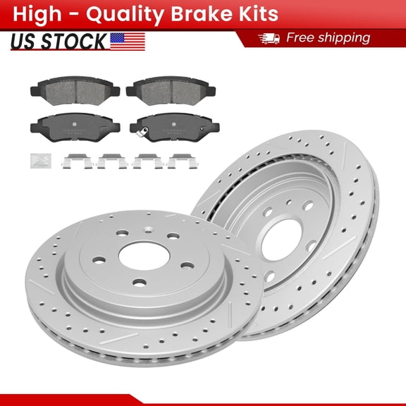 ACB ZONE Rear Brake Kits for Cadillac CTS Chevrolet Camaro, Drilled Slotted Disc Brake Rotors and Ceramic Brake Pads