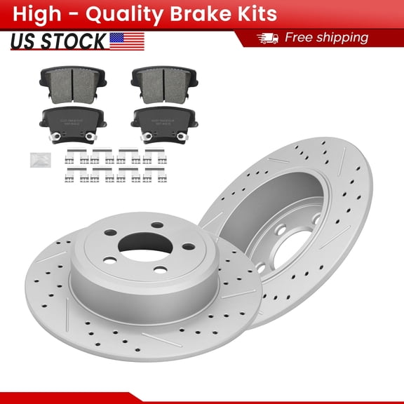 ACB ZONE Rear Brake Kits for Chrysler 300 Dodge Challenger Charger Magnum, Drilled Slotted Disc Brake Rotors and Ceramic Brake Pads