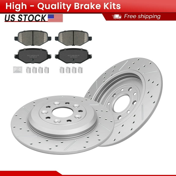 ACB ZONE Rear Brake Kits for Ford Edge Taurus Explorer Flex Lincoln MKS MKT, Drilled Slotted Disc Brake Rotors and Ceramic Brake Pads