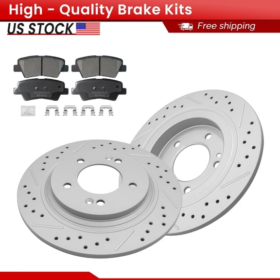 ACB ZONE Rear Brake Kits for Hyundai Elantra GT Ioniq Sonata Kia Forte, Drilled Slotted Disc Brake Rotors and Ceramic Brake Pads