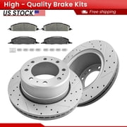 ACB ZONE Rear Brake Kits for Ram 3500 2500 1500 Dodge, Drilled Slotted Disc Brake Rotors and Ceramic Brake Pads